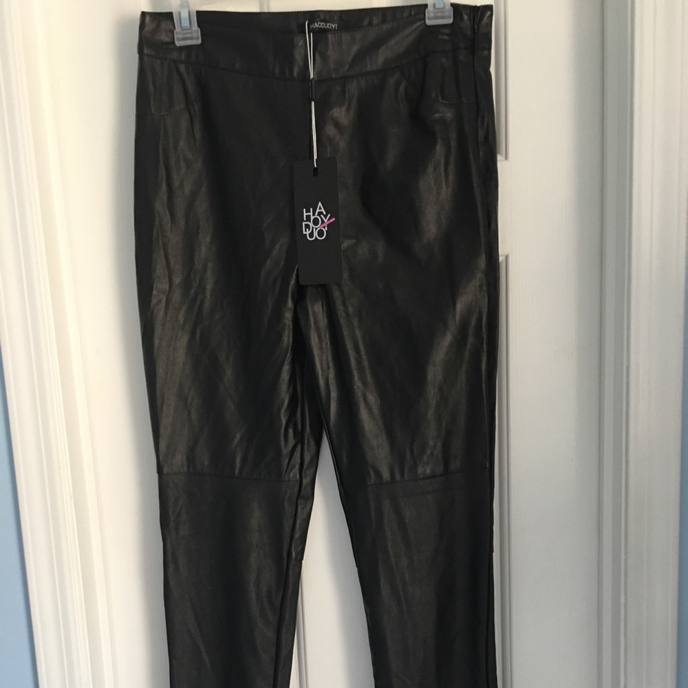 Haoduoyi woman’s pants XXL black leather look